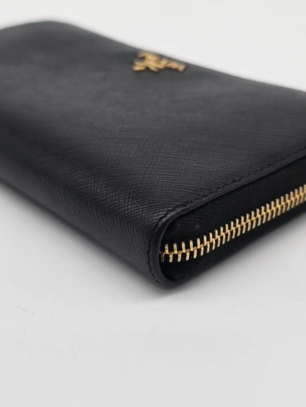 Authentic Prada Black Saffiano Leather Zip-Around Wallet
